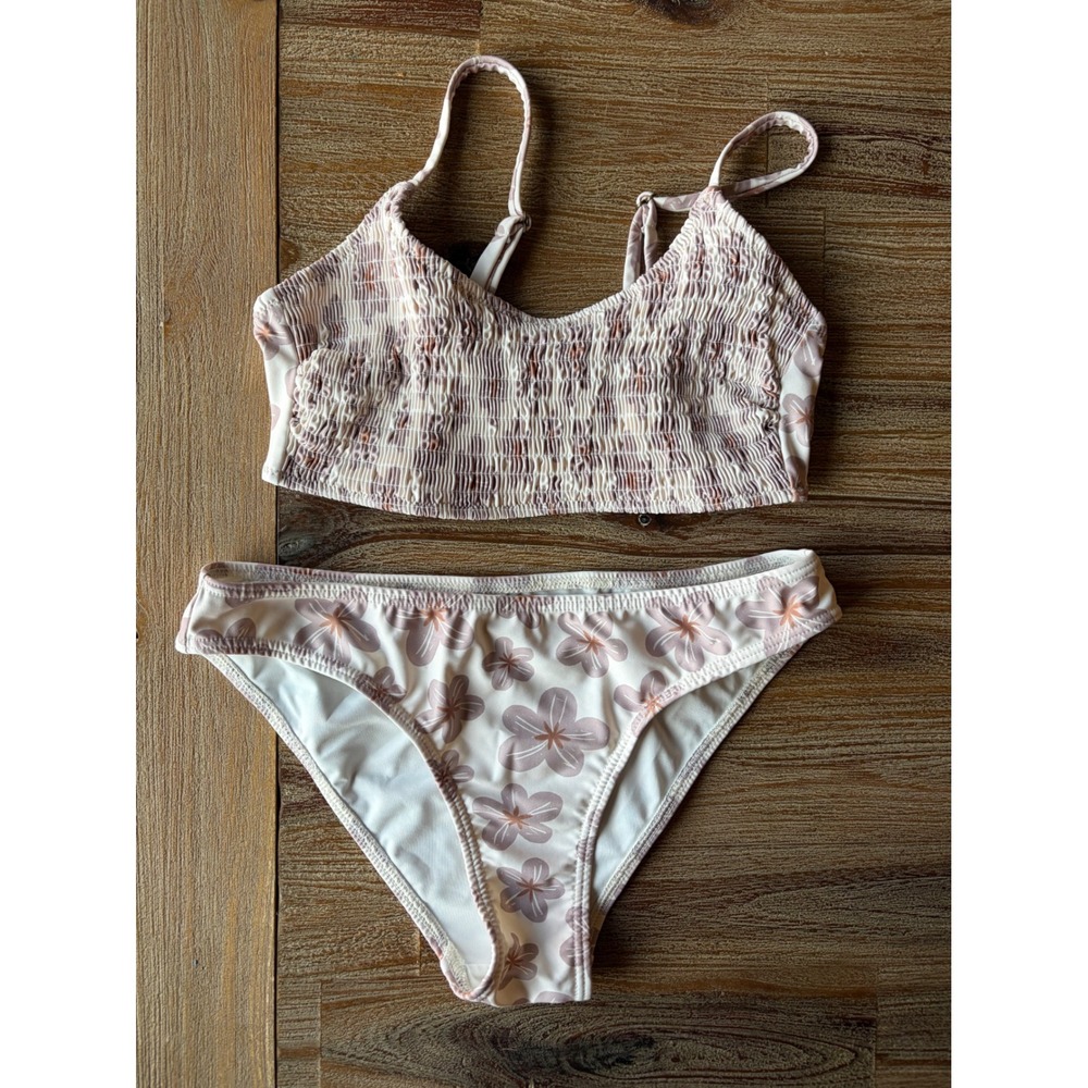 Rylee + Cru Women Smocked Floral "Hibiscus"Bikini Set Two Piece Swimsuit